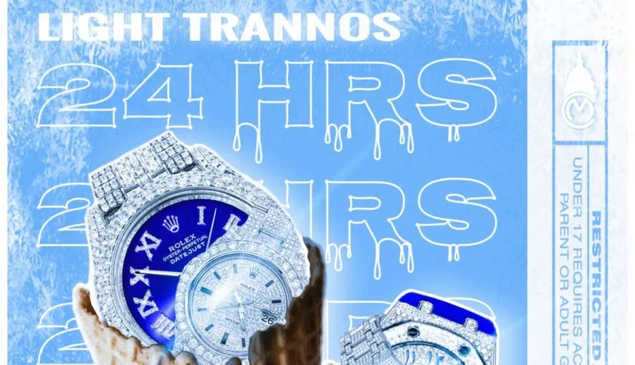Εξώφυλλο του single 24 Hrs των Light και Trannos με πολυτελή ρολόγια.