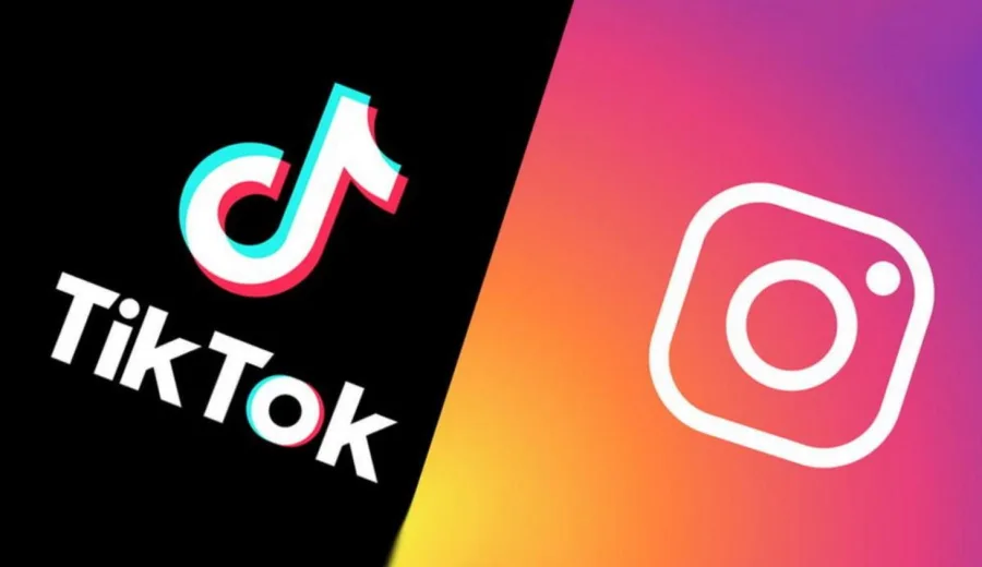 Τα λογότυπα των εφαρμογών TikTok και Instagram δίπλα-δίπλα.
