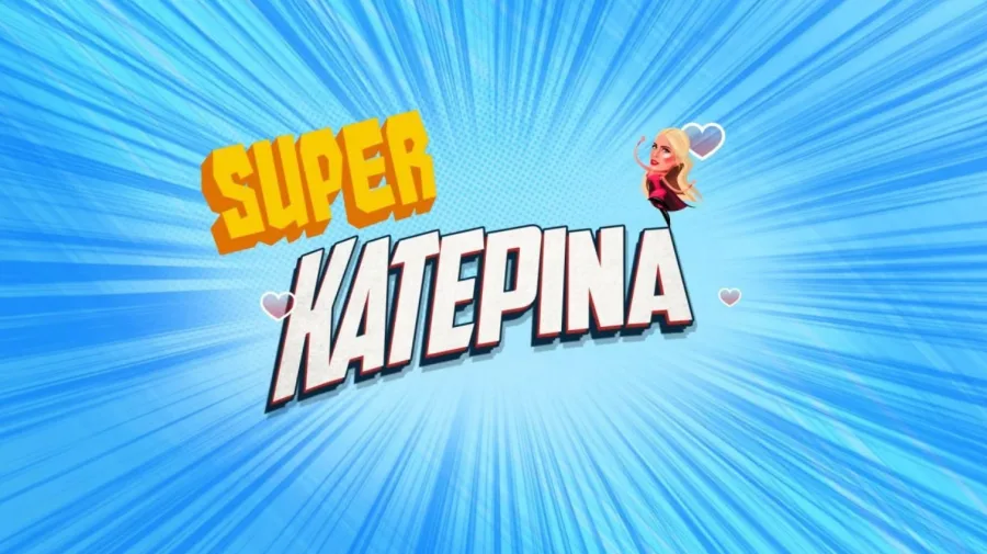 Λογότυπο της εκπομπής Super Κατερίνα με την Κατερίνα Καινούργιου σε καρτούν μορφή.