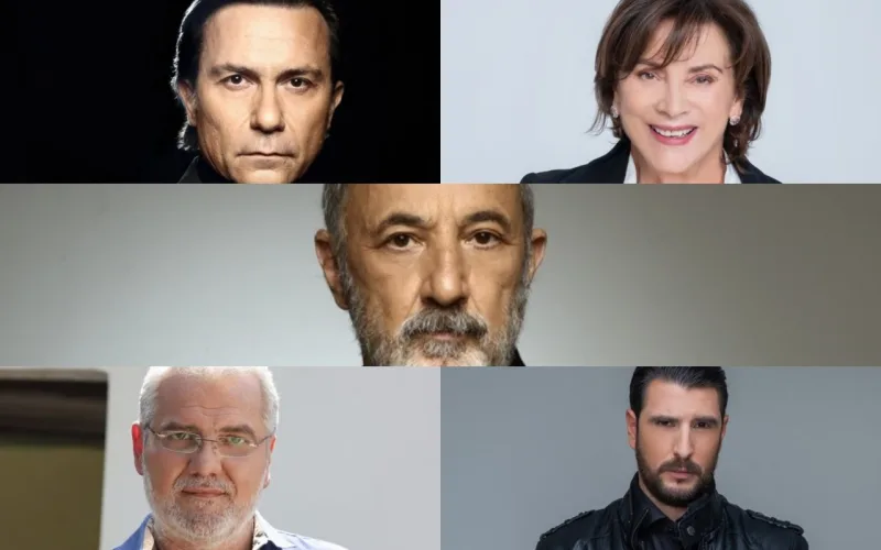 Κολάζ με πέντε ηθοποιούς της σειράς Σασμός.