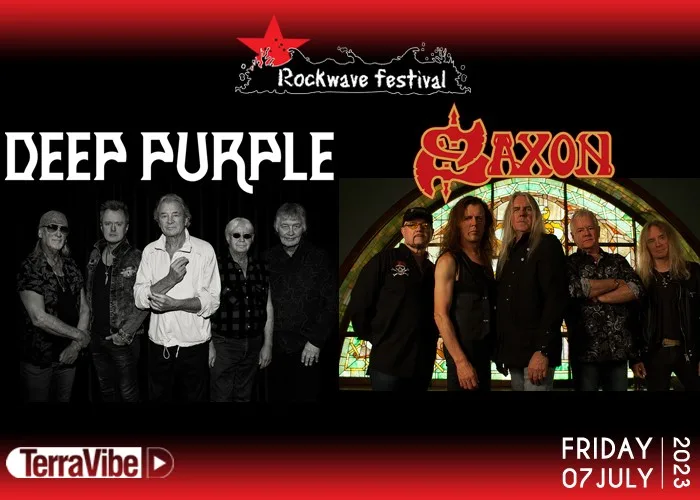 Αφίσα για το Rockwave Festival 2023 με τους Deep Purple και τους Saxon.