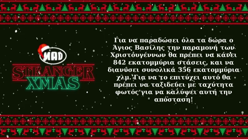 Γραφικό Stranger Xmas με κείμενο για τον Άγιο Βασίλη και χριστουγεννιάτικα μοτίβα.