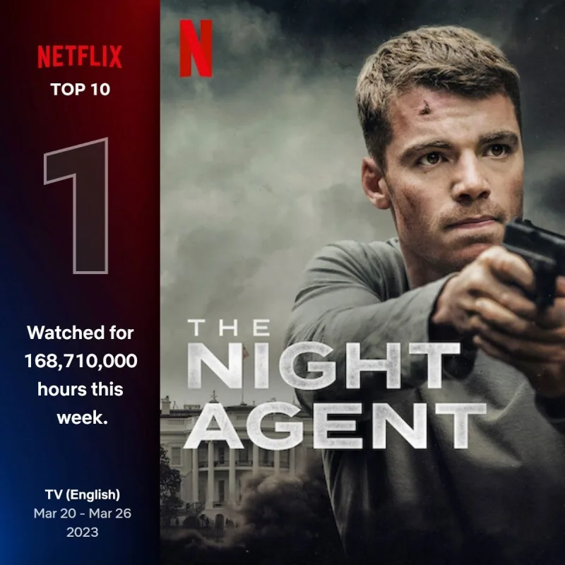 Αφίσα της σειράς The Night Agent στο Netflix με πρωταγωνιστή που κρατά όπλο.
