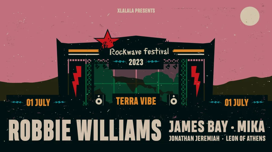 Αφίσα για το Rockwave Festival 2023 με τον Robbie Williams στο Terra Vibe.