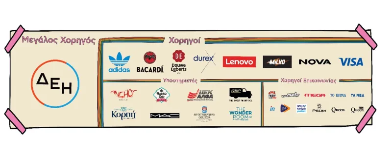 Λογότυπα χορηγών των Mad VMA 2023 από τη ΔΕΗ.