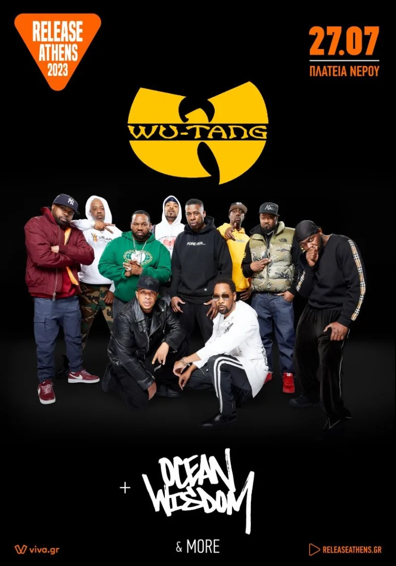 Αφίσα του Release Athens 2023 με τους Wu-Tang Clan και τον Ocean Wisdom.