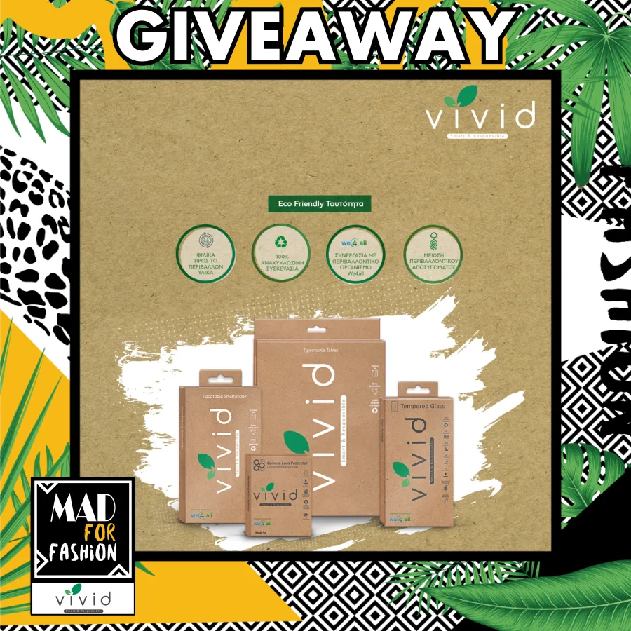 Προωθητική εικόνα Mad Giveaway by VIVID με οικολογικές συσκευασίες προστασίας smartphone και tablet.