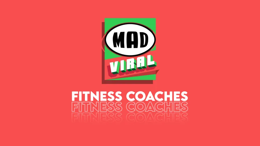 Λογότυπο Mad Viral με τίτλο Fitness Coaches σε κόκκινο φόντο