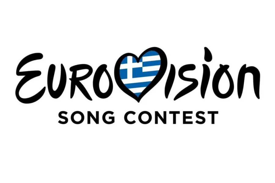 Το λογότυπο της Eurovision με την ελληνική σημαία μέσα στην καρδιά.