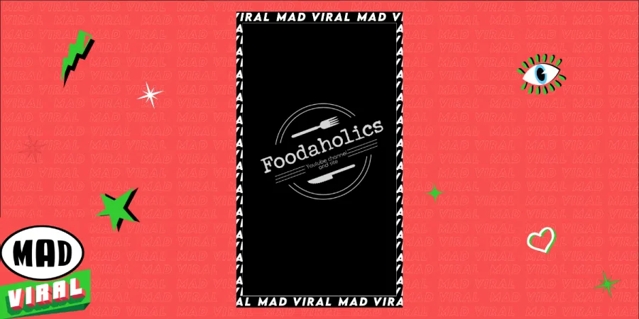 Λογότυπο Foodaholics σε μαύρο φόντο με το branding του Mad Viral.