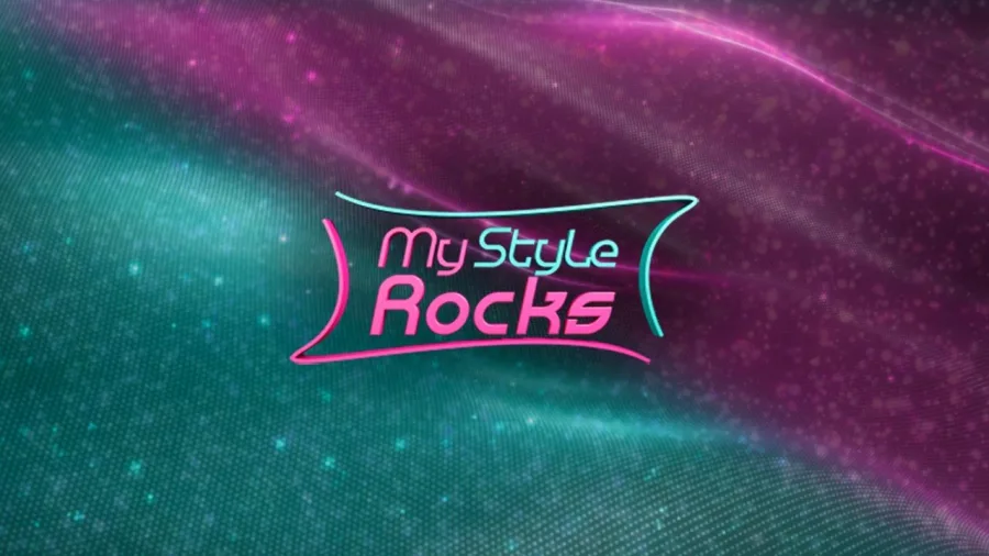 Το λογότυπο της εκπομπής My Style Rocks σε φόντο με νέον χρώματα.