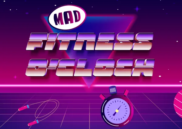 Γραφικό Fitness O’Clock με ρετρό αισθητική 80s.