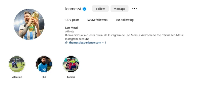 Το προφίλ του Leo Messi στο Instagram με 500 εκατομμύρια followers.