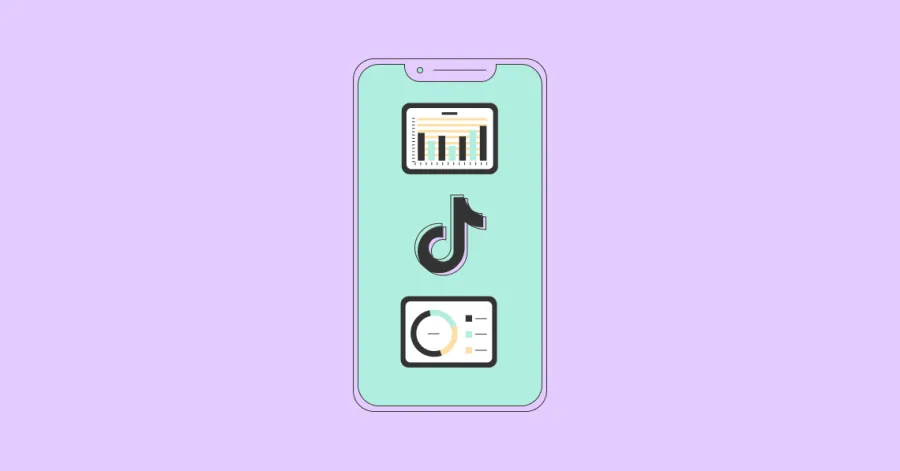 Εικονογράφηση smartphone με το λογότυπο του TikTok και γραφήματα στατιστικών.