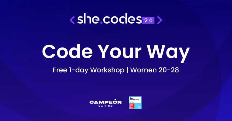 Αφίσα για το she.codes 2.0 Workshop από την Campeón Gaming.