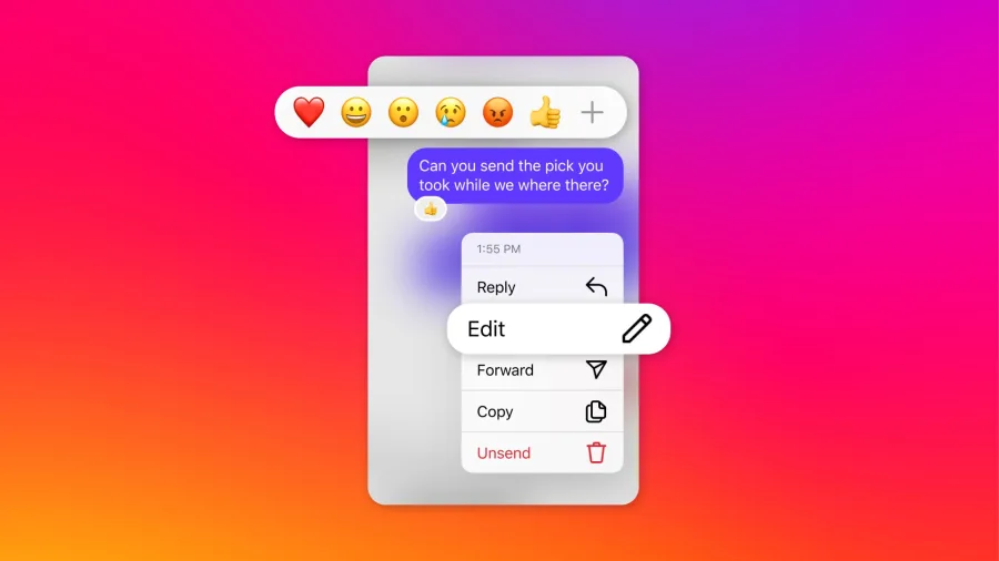 Διεπαφή μηνυμάτων Instagram με την επιλογή επεξεργασίας μηνύματος.