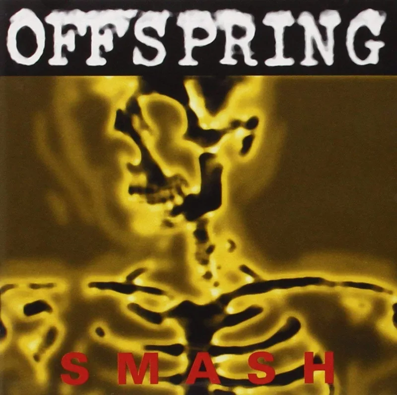 Το εξώφυλλο του δίσκου Smash των The Offspring με έναν κίτρινο σκελετό σε θολό φόντο.