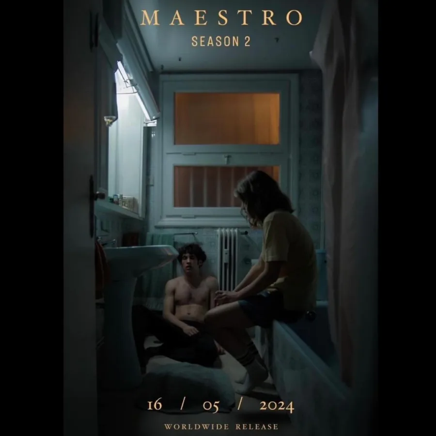 Αφίσα για τη δεύτερη σεζόν της σειράς Maestro με δύο άτομα σε ένα μπάνιο.