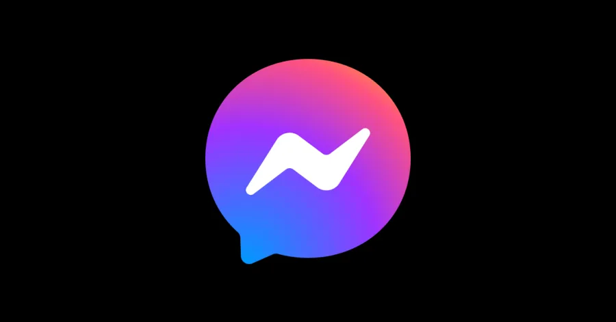 Το λογότυπο της εφαρμογής Messenger της Meta σε μαύρο φόντο.