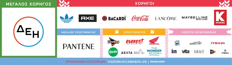 Λογότυπα χορηγών των Mad Video Music Awards 2024 με κεντρικό χορηγό τη ΔΕΗ.