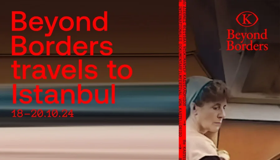 Αφίσα του 8ου Beyond Borders για το ταξίδι στην Κωνσταντινούπολη με γυναίκα σε προφίλ.