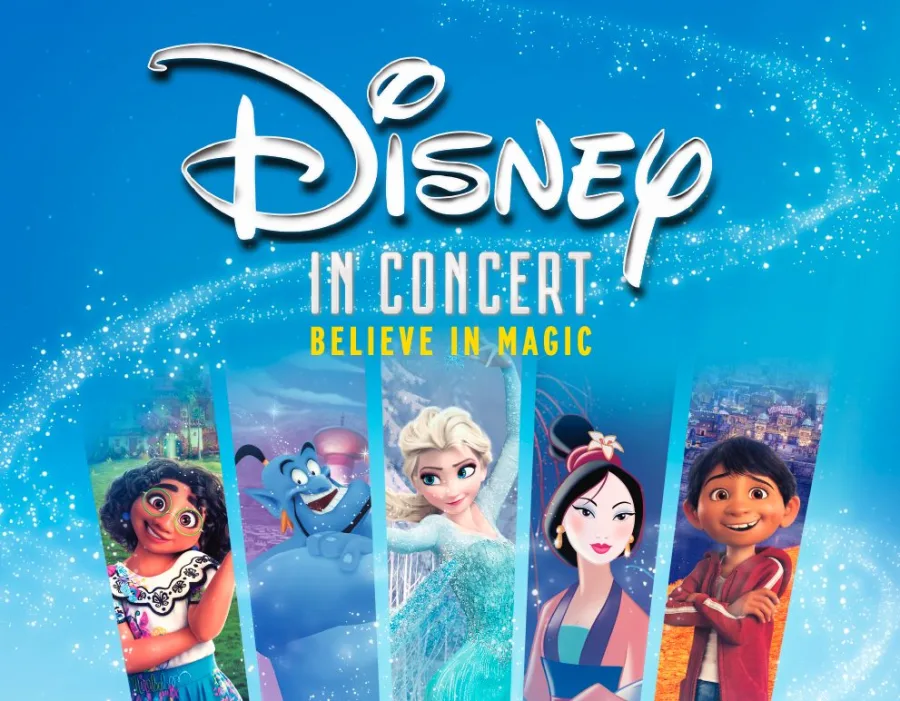 Αφίσα της παράστασης Disney in Concert: Believe in Magic με χαρακτήρες κινουμένων σχεδίων.