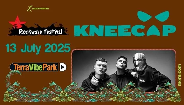 Αφίσα του Rockwave Festival με το συγκρότημα Kneecap.