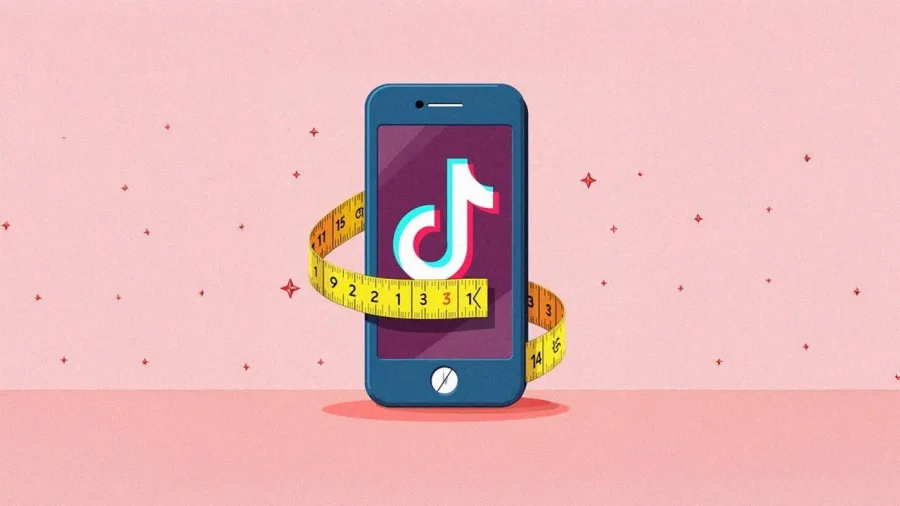 Εικονογράφηση ενός smartphone με το λογότυπο του TikTok και μια μεζούρα τυλιγμένη γύρω του.