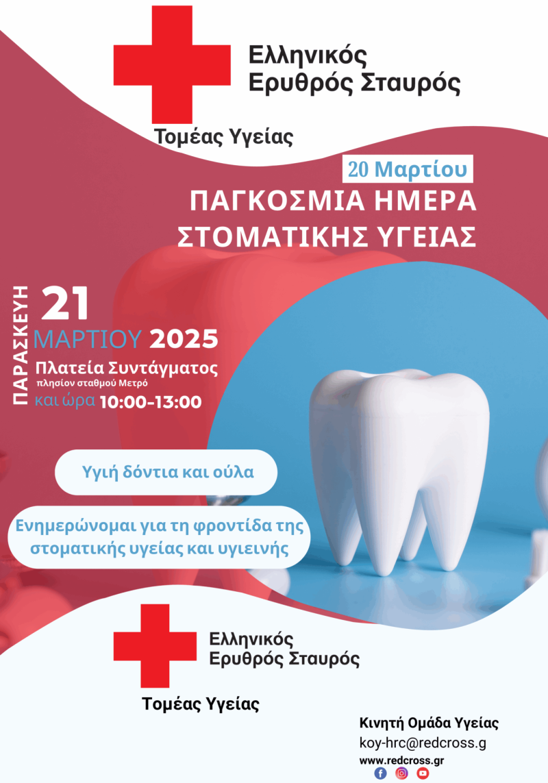 Αφίσα του Ελληνικού Ερυθρού Σταυρού για την Παγκόσμια Ημέρα Στοματικής Υγείας.