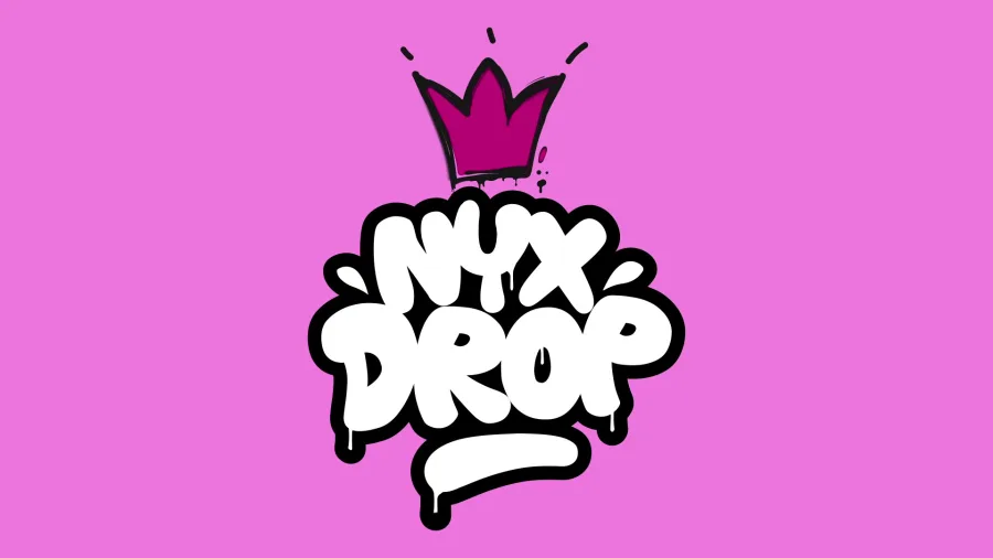 Λογότυπο NYXDrop με στέμμα σε ροζ φόντο