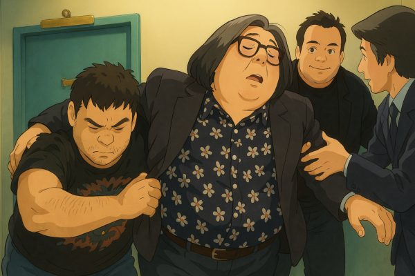 Τέσσερις άνδρες σε στυλ κινουμένων σχεδίων Ghibli.