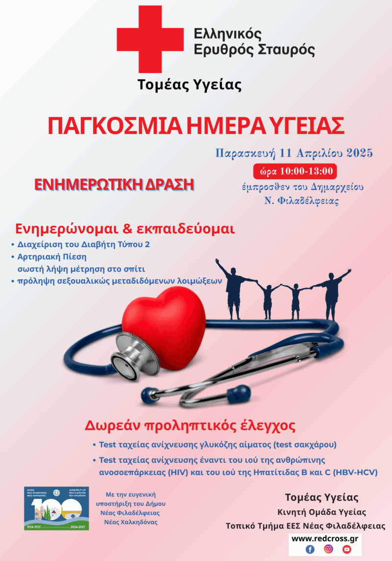 Αφίσα του Ελληνικού Ερυθρού Σταυρού για την Παγκόσμια Ημέρα Υγείας 2025.