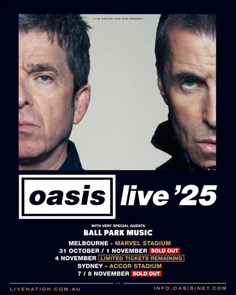 Οι Oasis στην περιοδεία Oasis Live ‘25 Tour για την τελευταία τους εμφάνιση στη σκηνή.