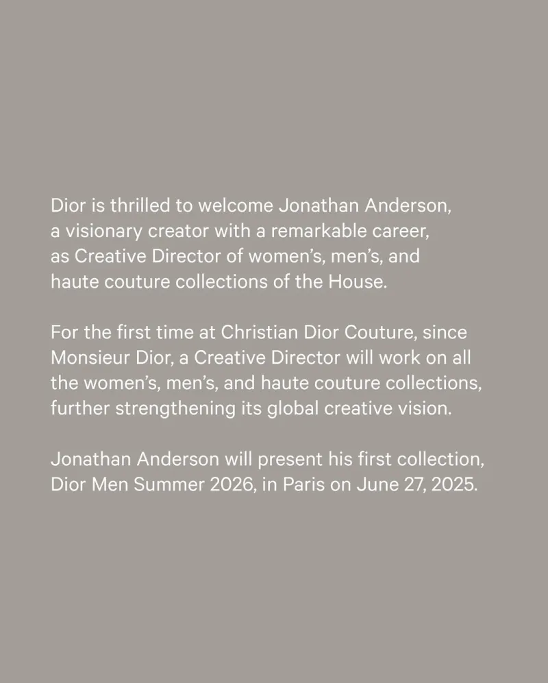 Ανακοίνωση του οίκου Dior για τον Jonathan Anderson.
