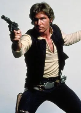 Ο Han Solo από την ταινία Star Wars κρατώντας ένα όπλο λέιζερ.