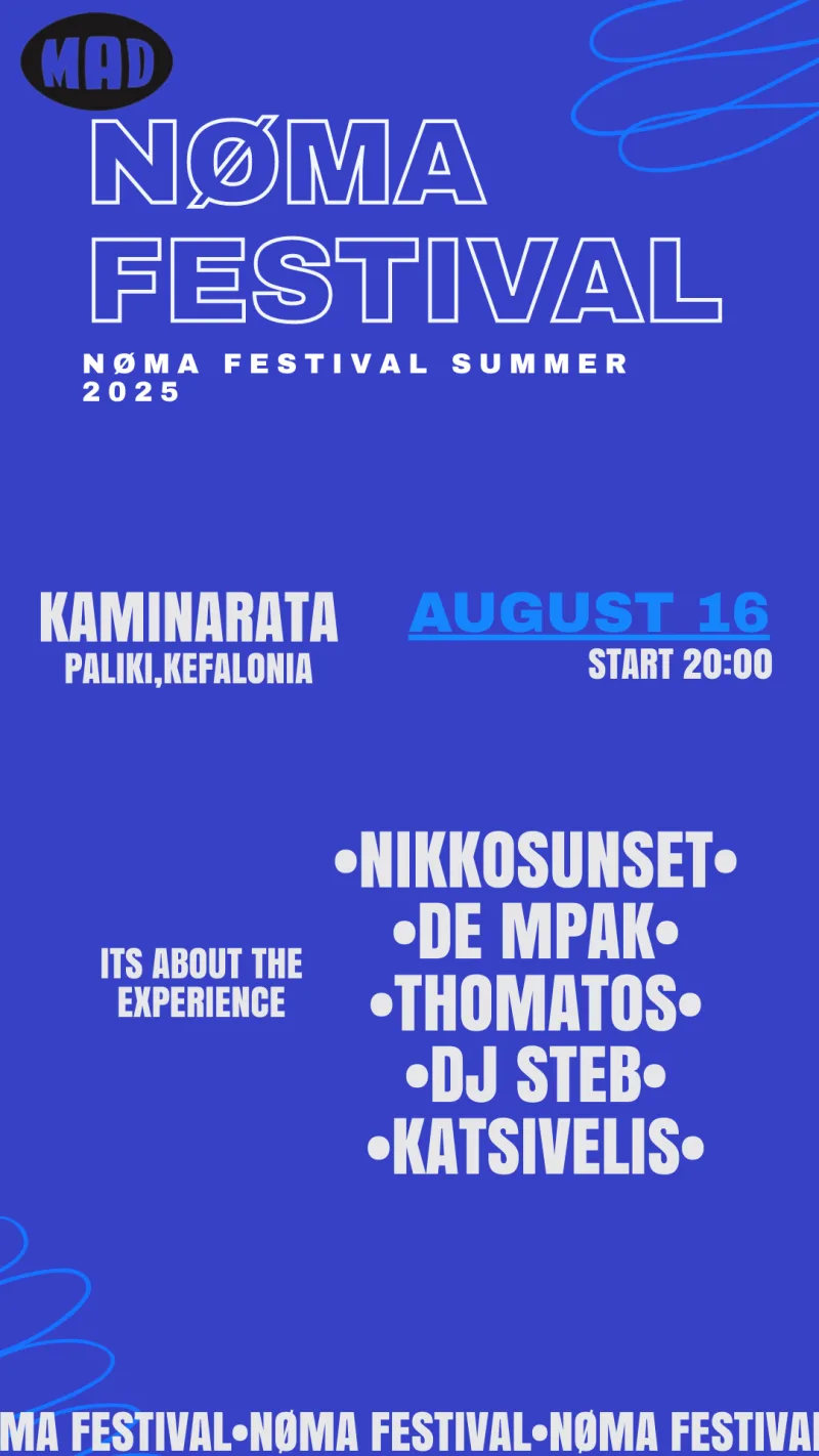 Αφίσα για το NØMA Festival 2025 στην Κεφαλονιά.