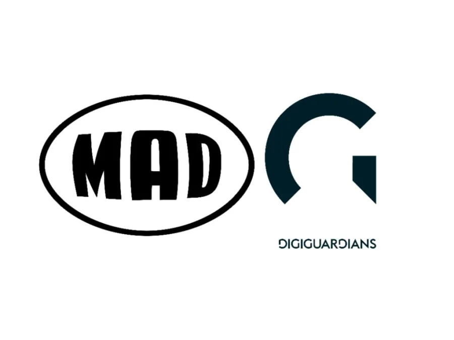 Τα λογότυπα του MAD και της DigiGuardians σε λευκό φόντο.