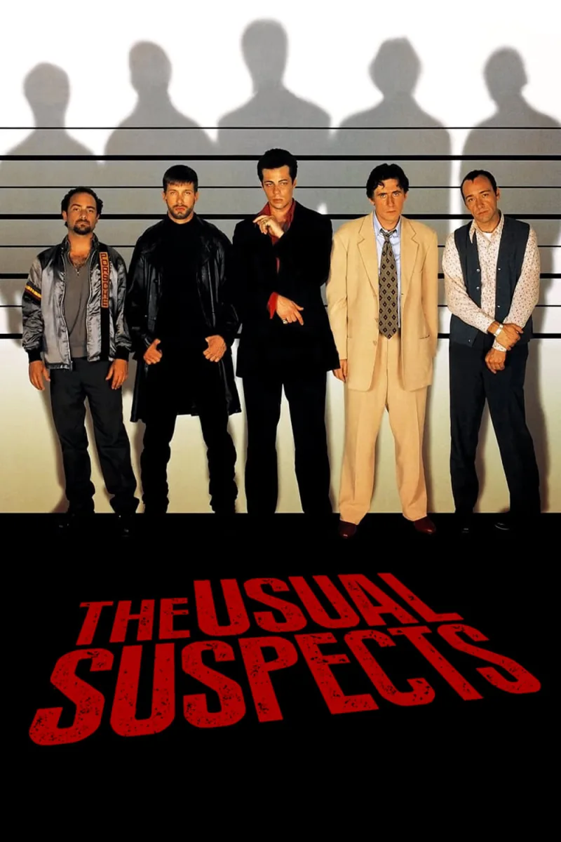 Αφίσα της ταινίας The Usual Suspects με πέντε άνδρες σε αναγνώριση της αστυνομίας.