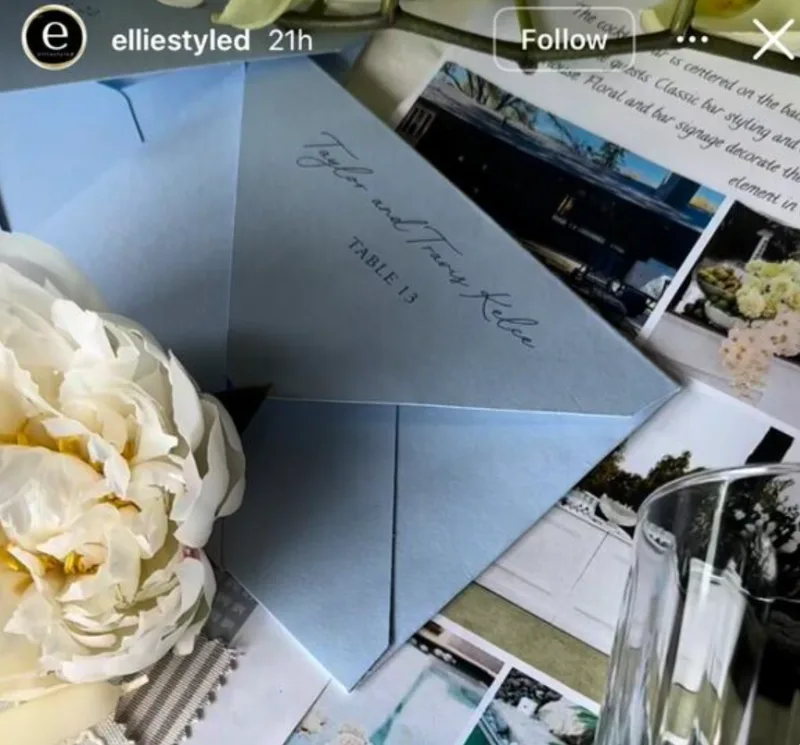 Στιγμιότυπο από το Instagram της Ellie Styled που πυροδότησε φήμες για τον γάμο των Taylor Swift και Travis Kelce.
