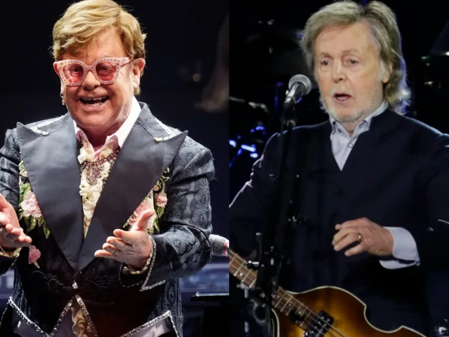 Ο Elton John και ο Paul McCartney σε κολλάζ φωτογραφιών από ζωντανές εμφανίσεις.