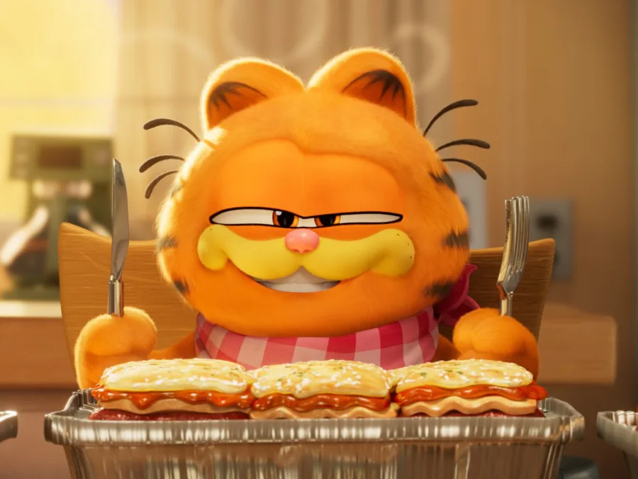 Ο γάτος Garfield από τη νέα ταινία με τους Chris Pratt και Samuel L. Jackson.