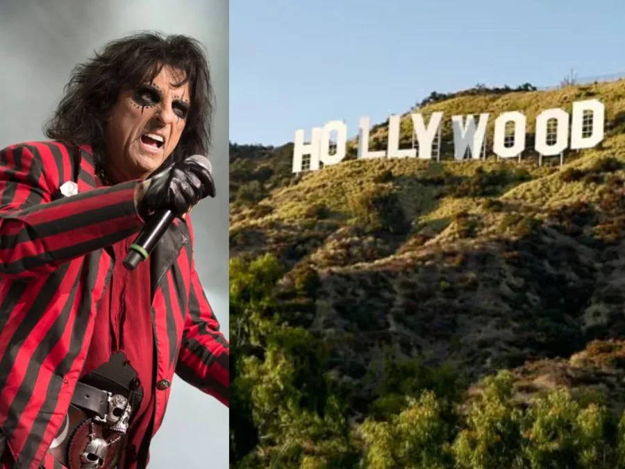 Ο Alice Cooper τραγουδά δίπλα στην πινακίδα του Hollywood