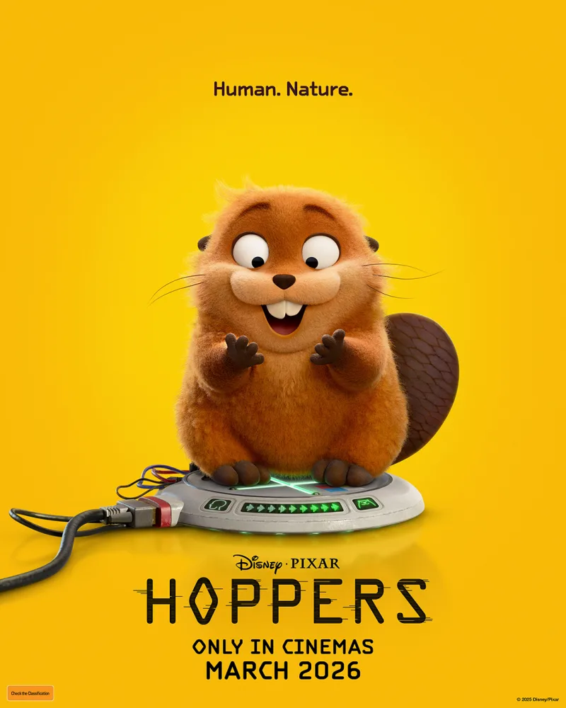Αφίσα της ταινίας Hoppers της Pixar με έναν κάστορα.