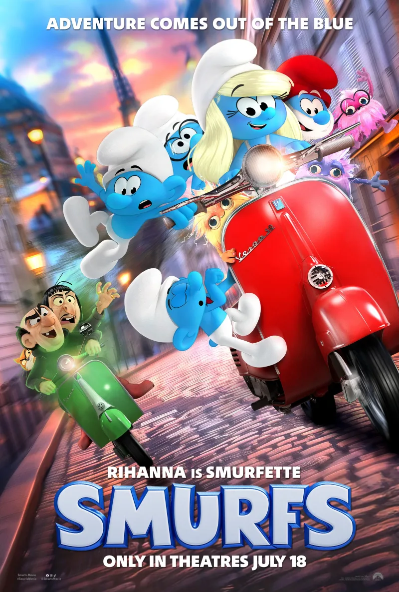 Τα Στρουμφάκια από τη νέα ταινία The Smurfs, τα αγαπημένα μπλε πλάσματα σε σκηνή της παραγωγής.