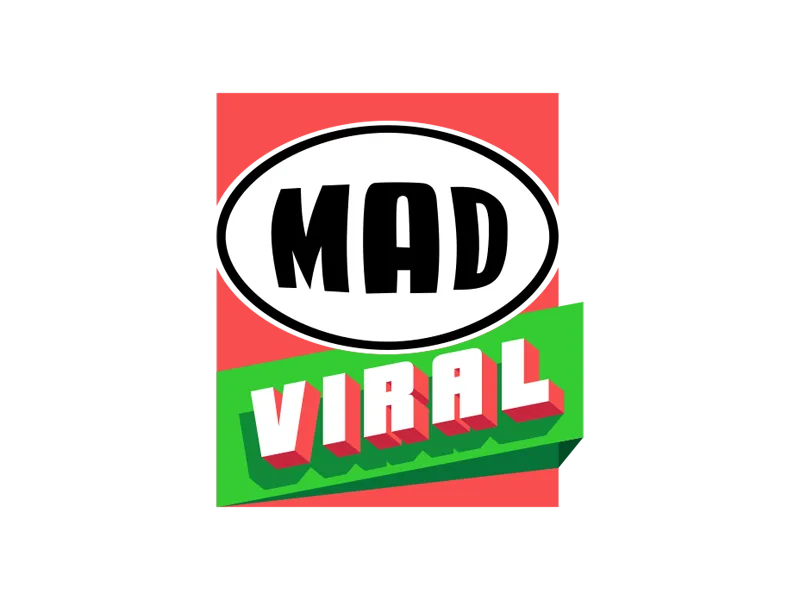 Λογότυπο MAD Viral σε κόκκινο, πράσινο και λευκό φόντο.