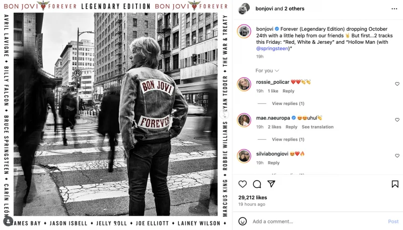Το συγκρότημα των Bon Jovi σε φωτογραφία από τον επίσημο λογαριασμό τους στο Instagram.