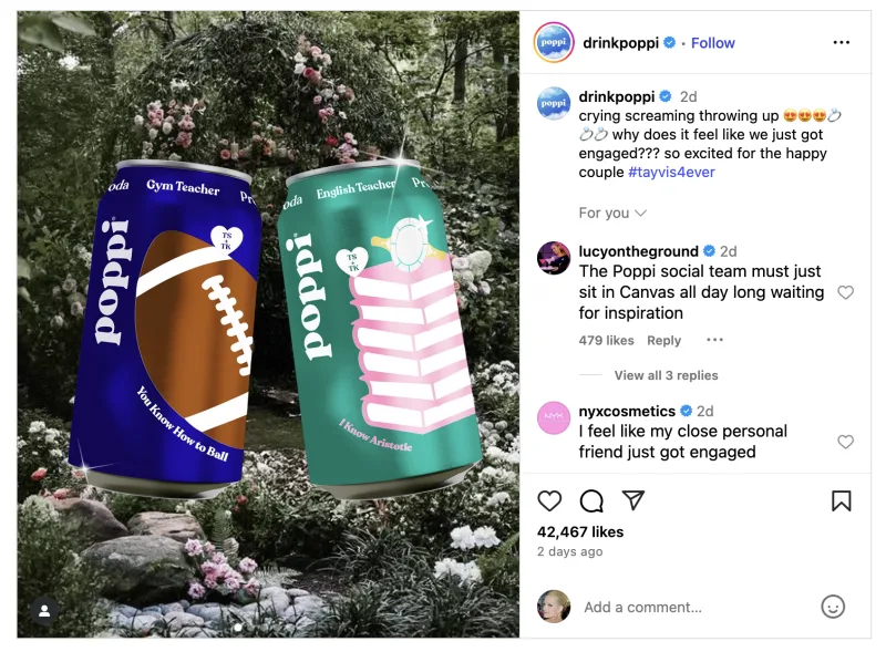 Το λογότυπο του brand Poppi που συνδέεται με το Swift effect και τον αρραβώνα της Taylor Swift.