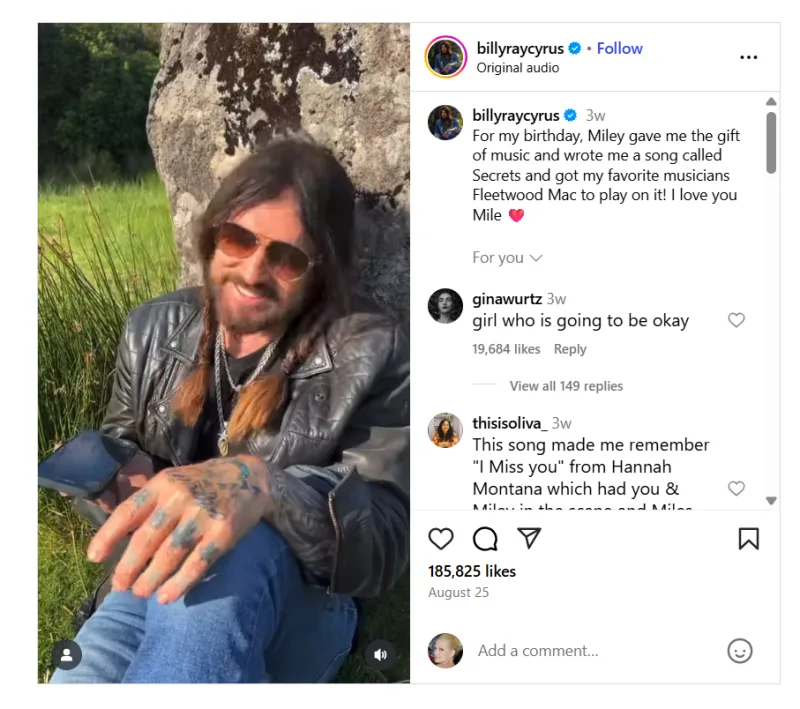 Ο Billy Ray Cyrus σε φωτογραφία από τον προσωπικό του λογαριασμό στο Instagram.