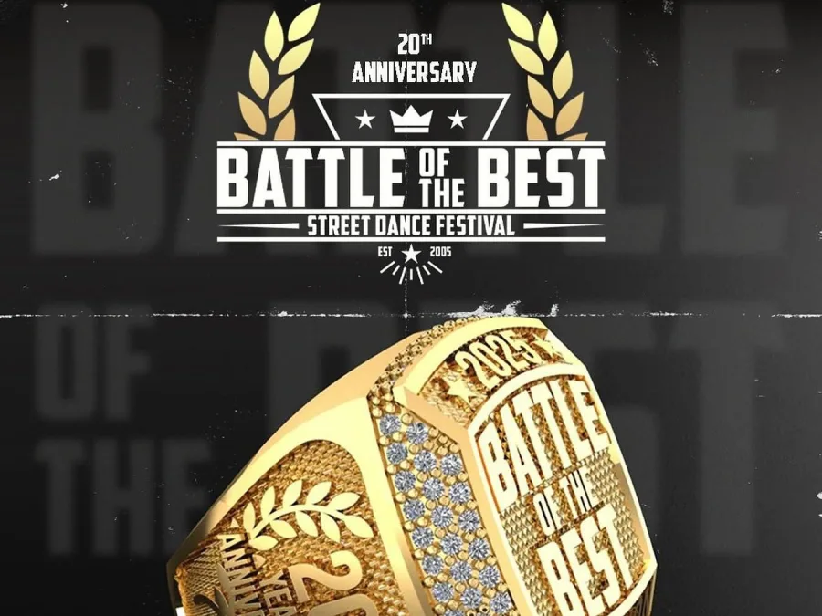 Αφίσα για το Battle of the Best Street Dance Festival 2025 με χρυσό δαχτυλίδι.