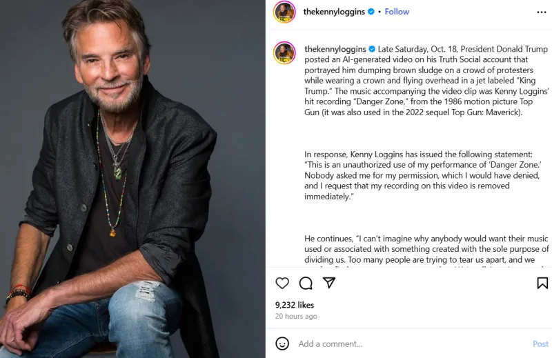 Ο τραγουδιστής Kenny Loggins, ο οποίος εξέφρασε την έντονη δυσαρέσκειά του προς τον Donald Trump για το Danger Zone.
